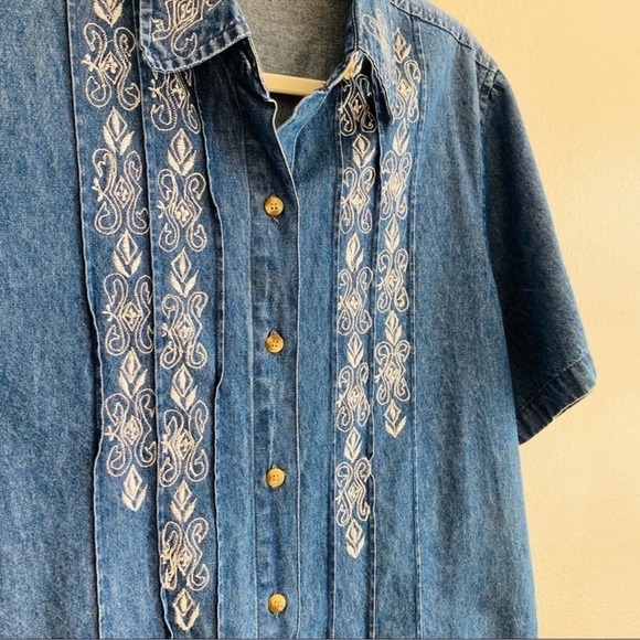 Vintage Outback Rider Bohemian Denim Embroidered Top Size Large - Picture 6 of 8